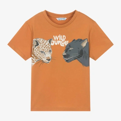 Mayoral Kids' Boys Orange Cotton Wild Cat Print T-shirt