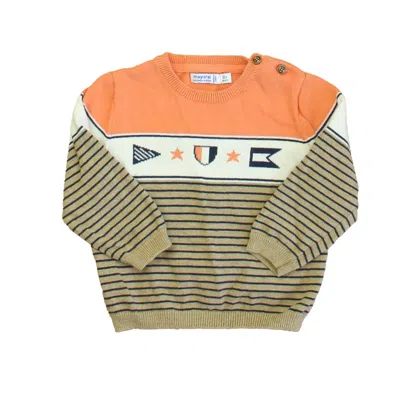 Pre-owned Mayoral Kids' Boys Orange White Brown Sweater