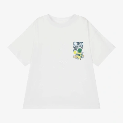 Mayoral Kids' Boys White Cotton Surfer Print T-shirt