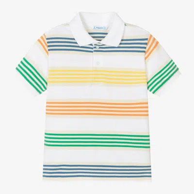 Mayoral Kids' Boys White Striped Cotton Polo Shirt