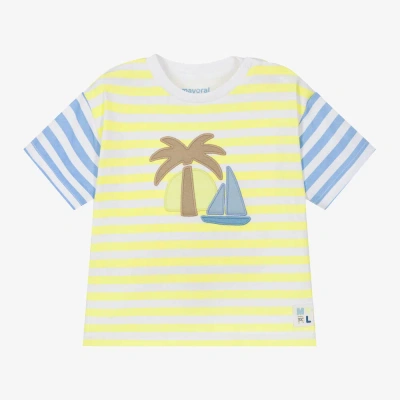 Mayoral Babies' Boys Yellow Striped Cotton T-shirt