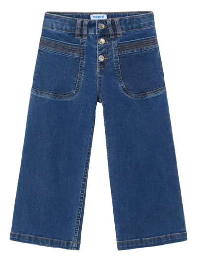 Mayoral Kids' Button Flared Jeans In Blue