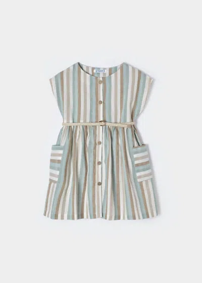 Mayoral Kids' Button Stripe Dress For Girls In Jade In Pattern