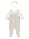 Mayoral Cable-knit Floral Romper Set In Neutral