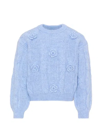 Mayoral Cable-knit Floral-appliqué Sweater In Blue