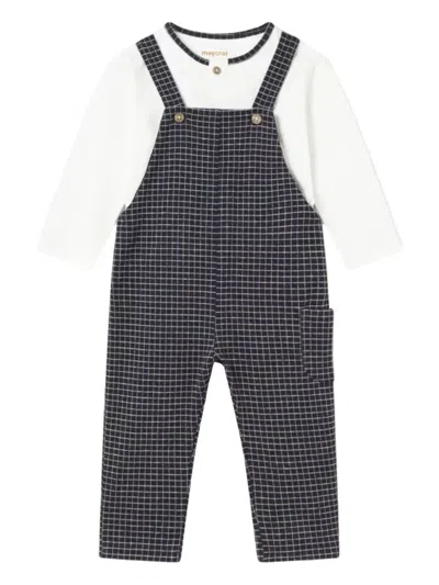 Mayoral Checked Baby Dungarees In Blue