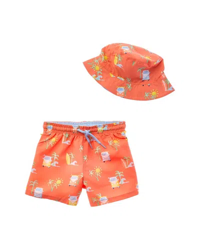 Mayoral Kids' Coral Summer Roadtrip Swimsuit Set In Orange