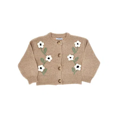 Mayoral Kids' Cotton-blend Cardigan With Flowers In Brown