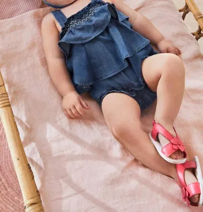 Mayoral Kids' Denim Ruffle Romper In Blue