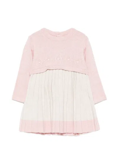 Mayoral Babies' Diamond-knit Pleated Dress In Pink