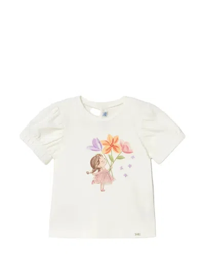 Mayoral Babies' Doll-print Puff-sleeve T-shirt In White