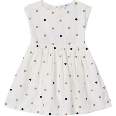 Mayoral Kids'  Embroidered Polka Dot Dress In Natural