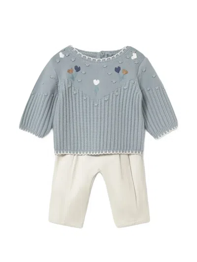 Mayoral Babies' Embroidered Ribbed-knit Trousers Set (set Of Two) In Neutrals