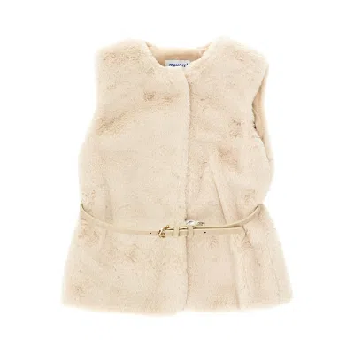 Mayoral Faux Fur Vest With Belt Kids In Neutral