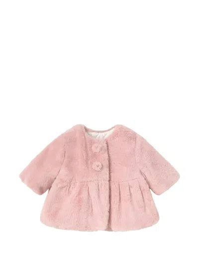 Mayoral Babies' Faux-fur Gathered Coat In Pink