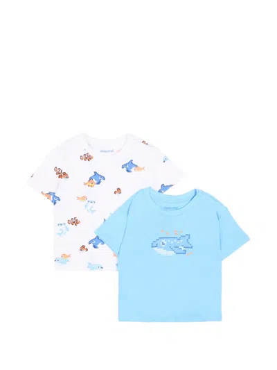 Mayoral Babies' Fish-print T-shirt (set Of Two) In Blue