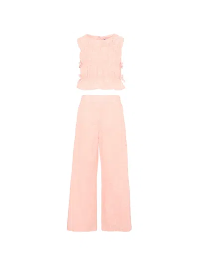 Mayoral Kids' Floral-embroidered Trousers Set In Pink