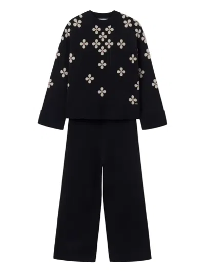 Mayoral Kids' Floral Knit Sweater Pants Set In Black