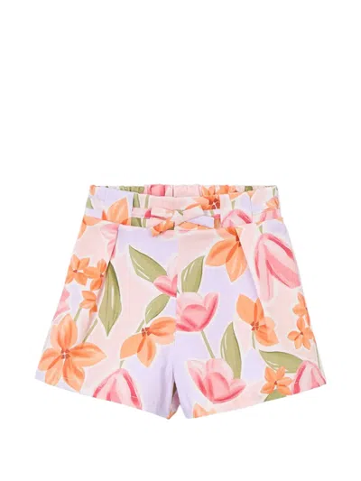 Mayoral Floral-print Belt Shorts In Pink