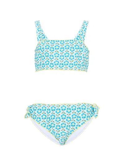 Mayoral Kids' Floral-print Bikini Set In Blue