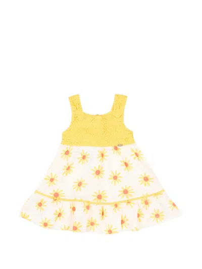Mayoral Babies' Floral-print Dress In Yellow