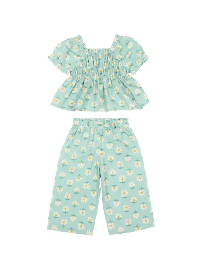 Mayoral Babies' Floral-print Trousers Set In Green
