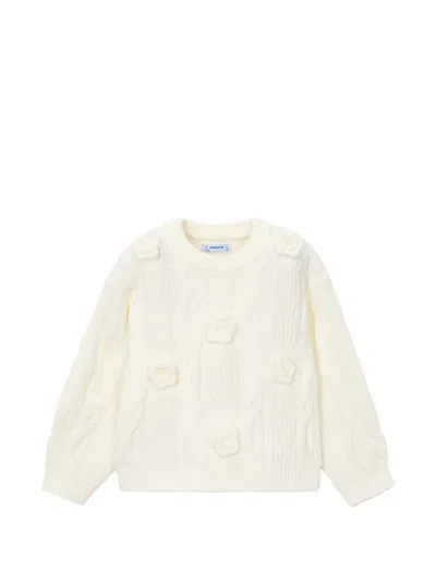 Mayoral Kids' Floral-appliqué Cable-knit Sweater In White