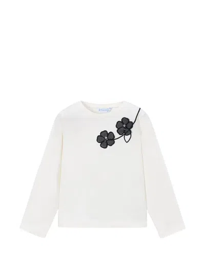 Mayoral Kids' Floral-appliqué Long-sleeve T-shirt In Nude