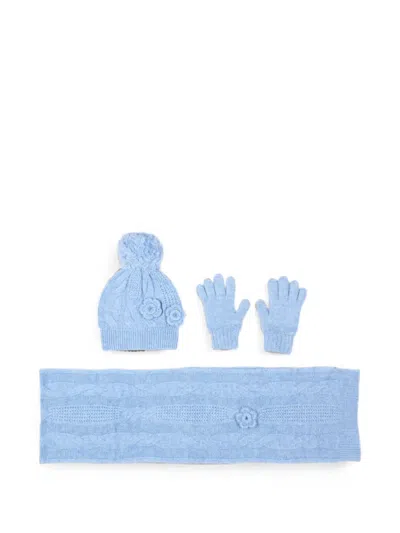 Mayoral Kids' Floral-detail Beanie Set (set Of Three) In Blue