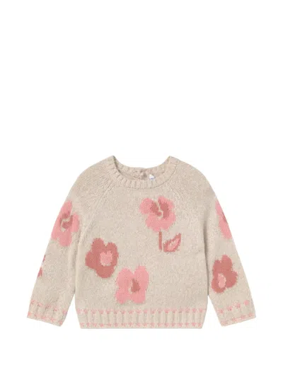 Mayoral Babies' Floral-jacquard Sweater In Neutral