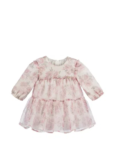 Mayoral Babies' Floral-print Tulle-overlay Dress In Pink