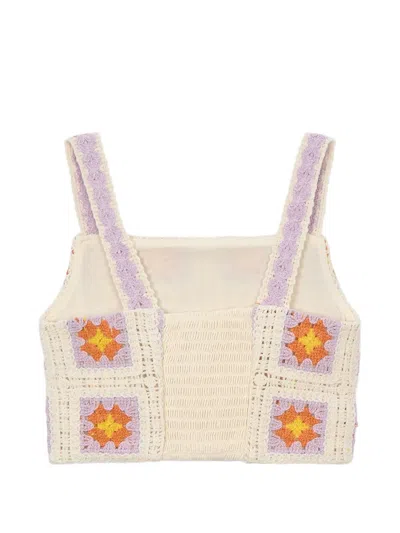 Mayoral Kids' Flower-detail Crochet Top In Neutral