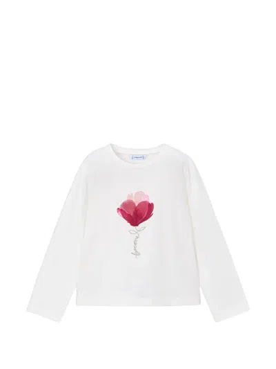 Mayoral Kids' Flower-appliqué Long-sleeve T-shirt In White