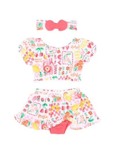 Mayoral Babies' Fruit-print Ruffle Three-pieces Shorts Set In Multi