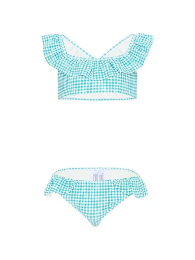 Mayoral Kids' Gingham-check Ruffled Bikini Set In Blue