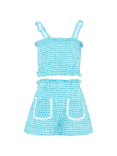 Mayoral Kids' Gingham-check Ruffled Shorts Set In Blue