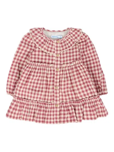 Mayoral Babies' Gingham-print Ruffled Dress In Pink