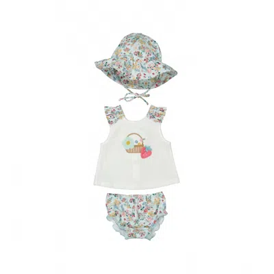 Mayoral Kids' Girl's Bathing Suit Set With Hat In Multi