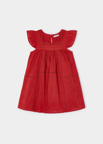 Mayoral Kids' Girl's Embroidered Dress In Red