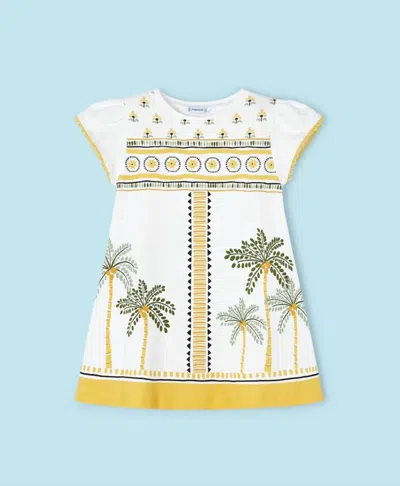 Mayoral Kids' Girl's Palm Trees Dress In Yellow Multi In White