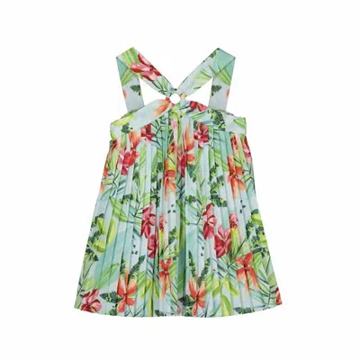 Mayoral Kids' Girl's Pleated Printed Dress In Multi In Green