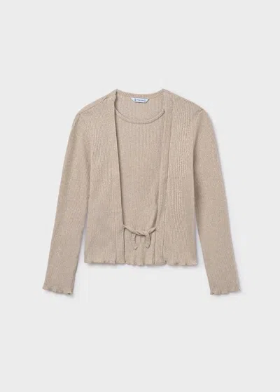 Mayoral Kids' Girl's Sesame Heather Rib Knit Top In Sand In Neutral