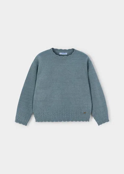 Mayoral Kids' Girl's Soft Pointelle Sweater In Sage In Blue