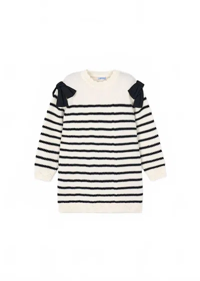 Mayoral Kids' Girl's Striped Bow Sweater Dress In Macchiato In Multi