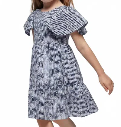 Mayoral Kids' Girl's Striped Poplin Dress In Blue In Gray