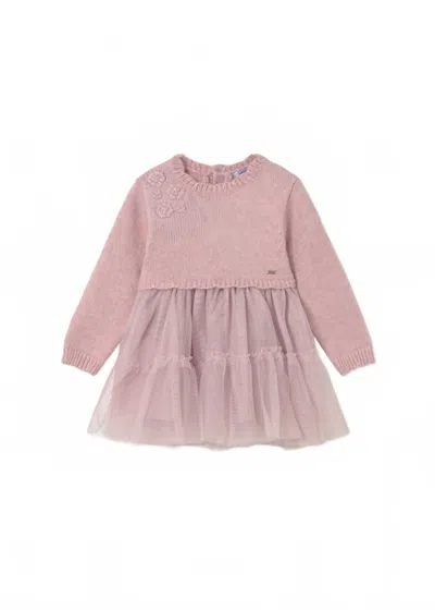 Mayoral Kids' Girl's Sweater Knit And Tulle Layered Dress In Crystal Pink