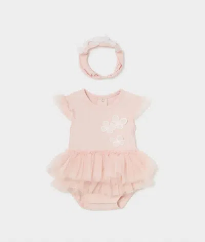 Mayoral Kids' Girl's Two Piece Tutu Onesie With Matching Headband In Blush In Pink