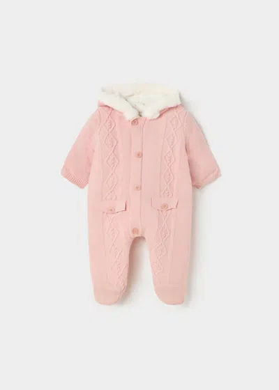 Mayoral Kids' Girls Baby Winter Knit Zipper Hoodie Jumpsuit In Baby Pink