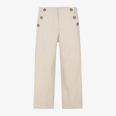 Mayoral Kids' Girls Beige Cotton Button Detail Trousers