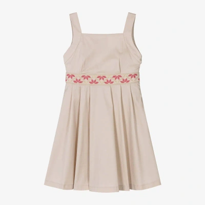 Mayoral Kids' Girls Beige Cotton Embroidered Dress